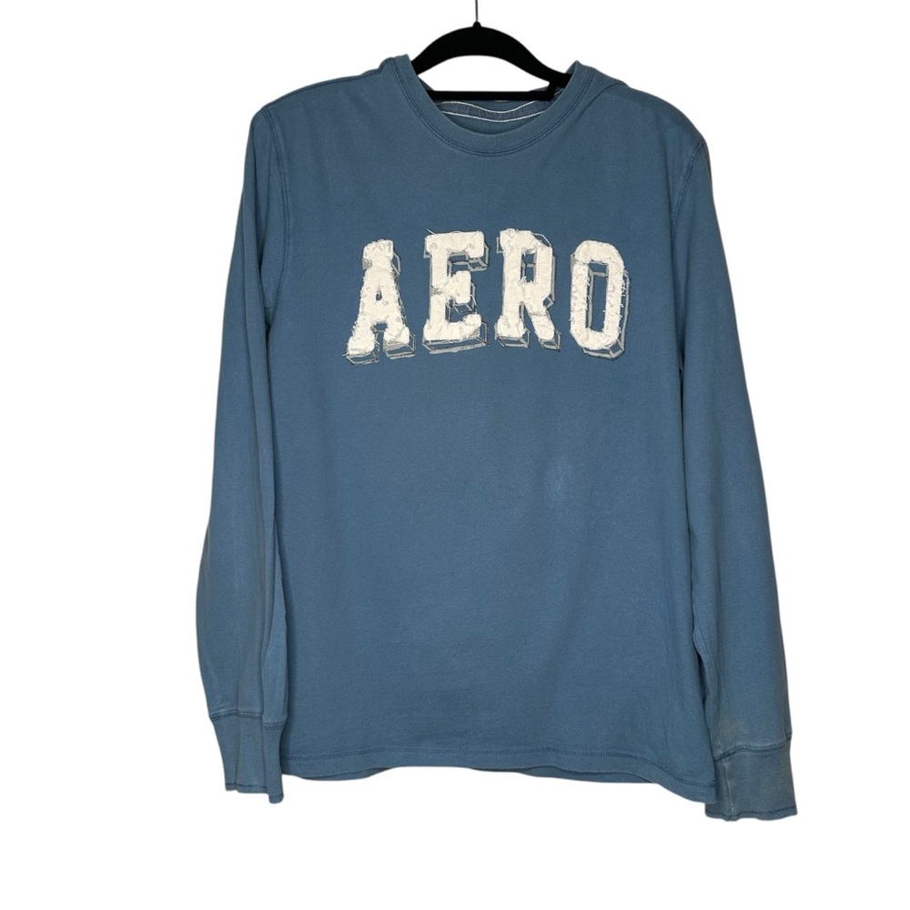 Aeropostale Authentic Fit Men’s Distressed Blue Long Sleeves T-Shirt Large